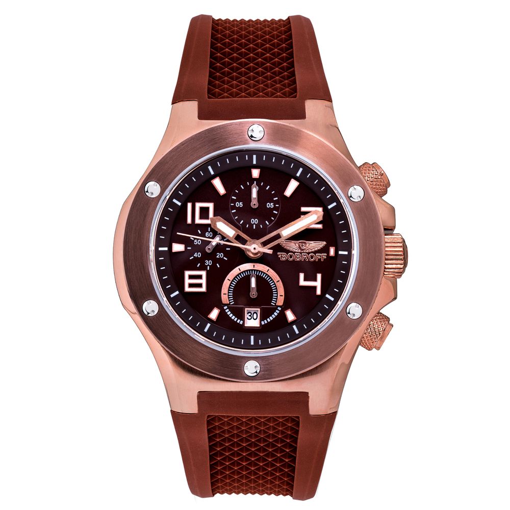 Bobroff Brown Rubber Men's Quartz Watch – 43mm