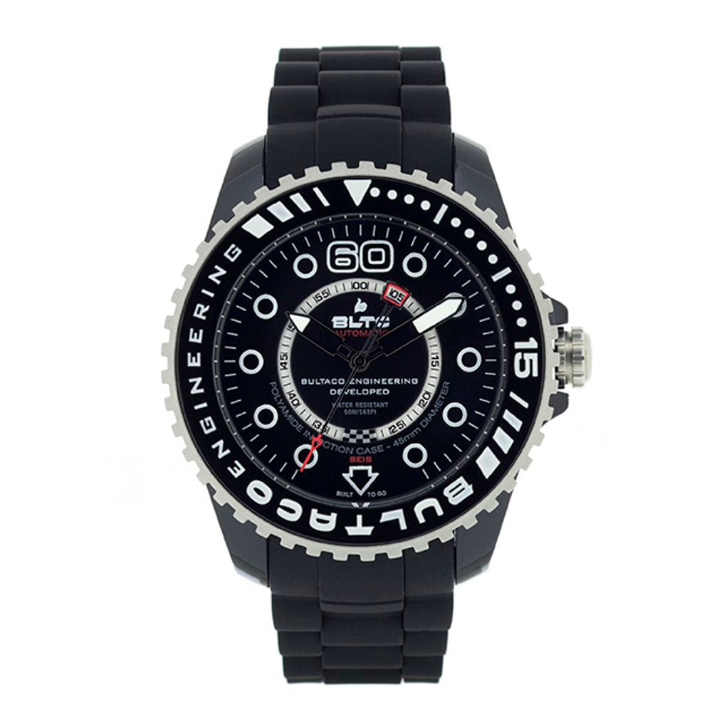 Bultaco Men’s Watch, Chronometer Display, Black Silicone Strap