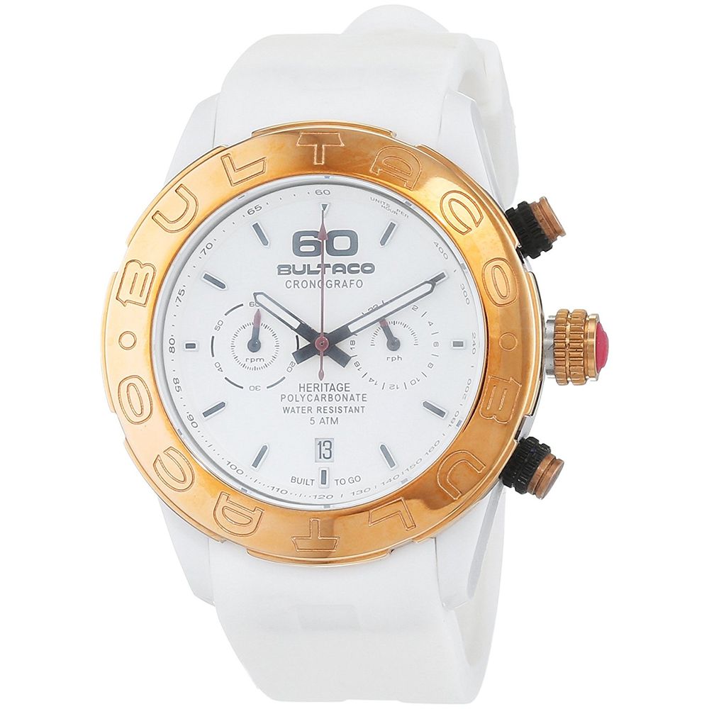 Bultaco Men’s Watch, Analog Dial, White Rubber Strap