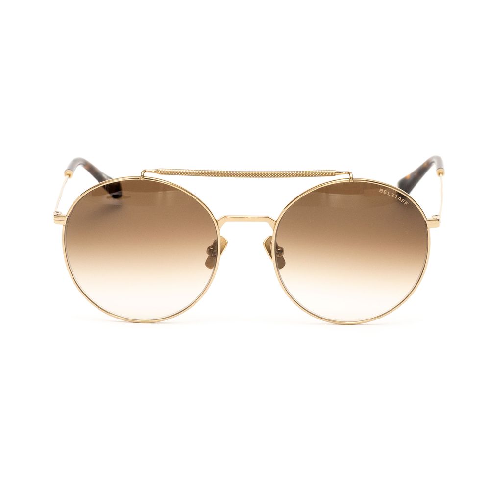 Belstaff Men's Gold Titanium Sunglasses – Premium Handmade Design with Brown Lenses, 54mm