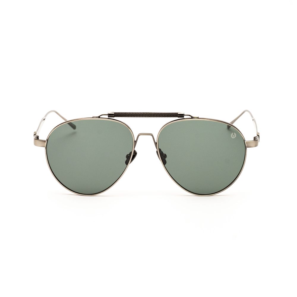 Belstaff Men's Sunglasses – Grey Stainless Steel Frame with Green Lenses, 61mm