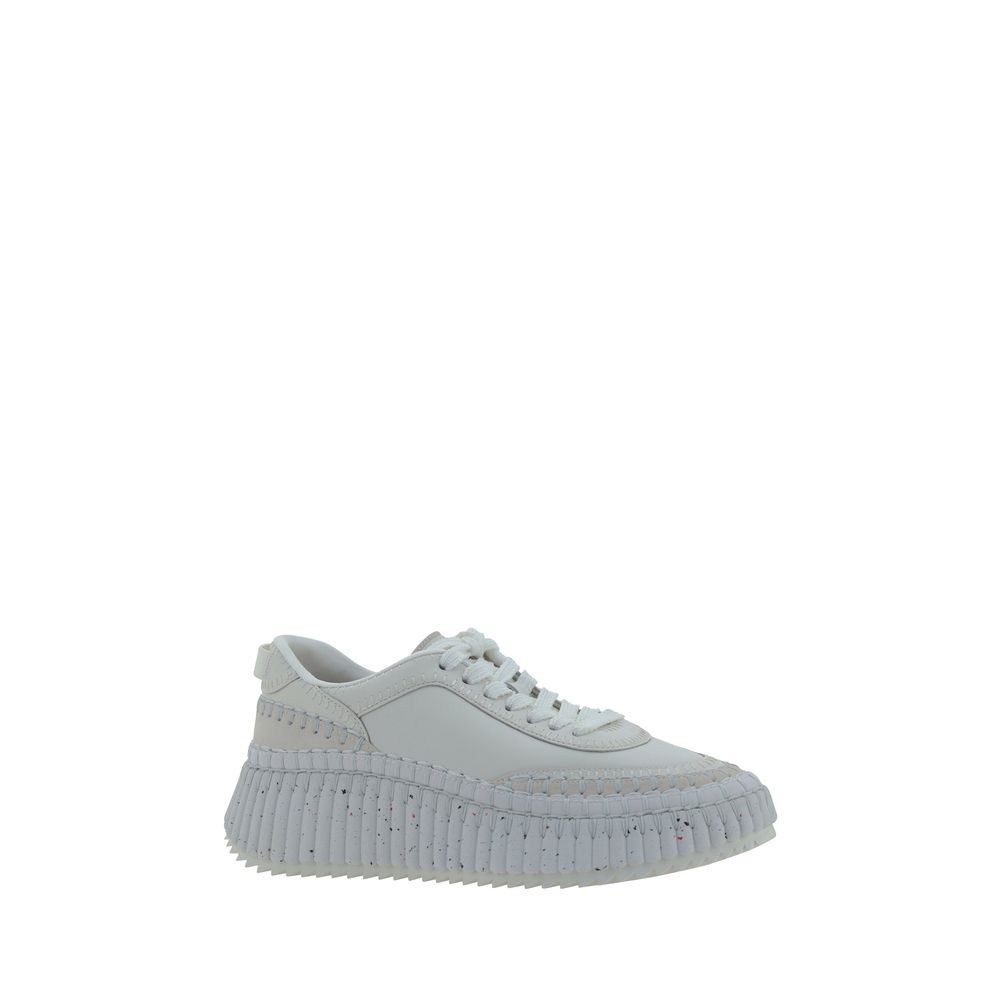 Chloé Nama Sneakers in White Calfskin with Crater-Effect Sole