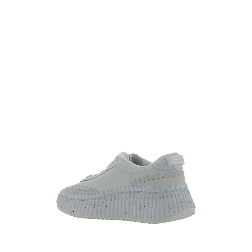 Chloé Nama Sneakers in White Calfskin with Crater-Effect Sole