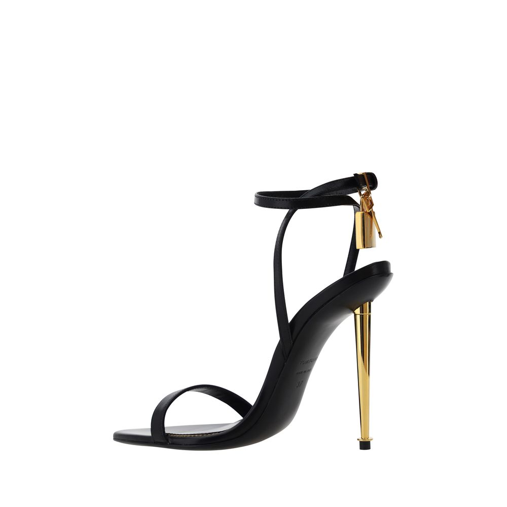 Tom Ford Calfskin Sandals with Metallic Stiletto Heel
