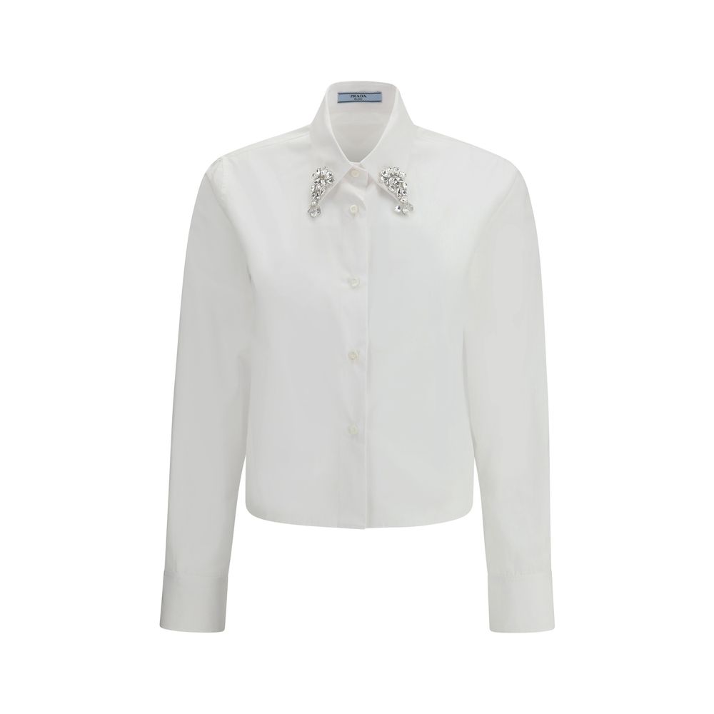 Prada Cropped Cotton Shirt with Jewel Detail