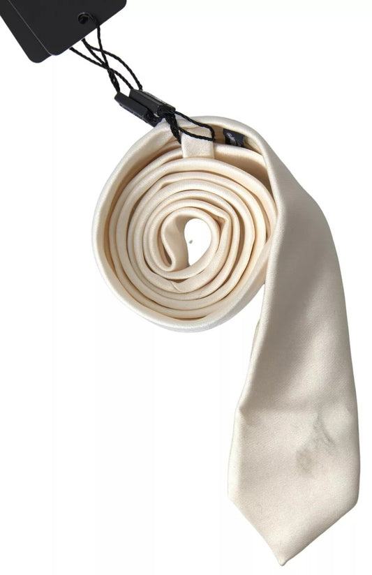 Dolce & Gabbana Off White Satin Silk Classic Necktie for Men