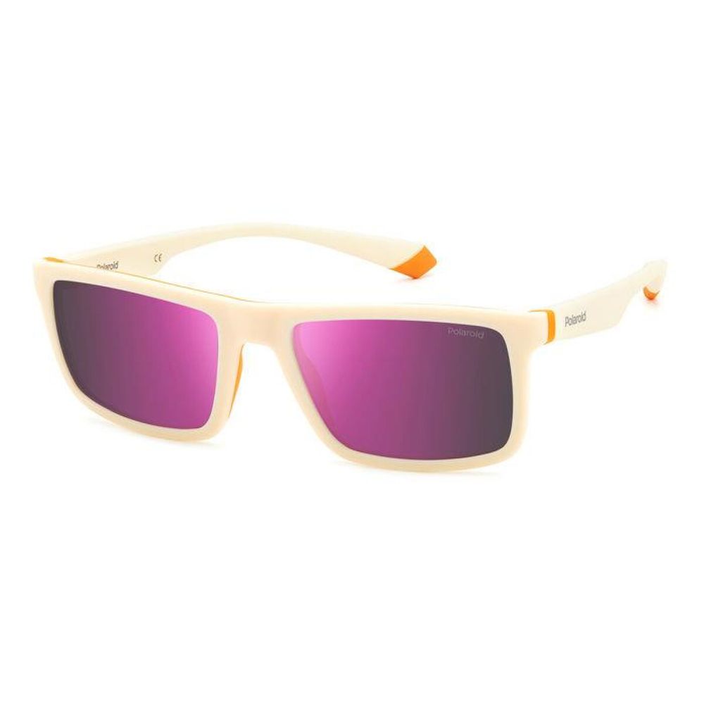 Polaroid Men's Sunglasses – White Rubber Frame with Grey/Pink Polarized Lenses, 56mm