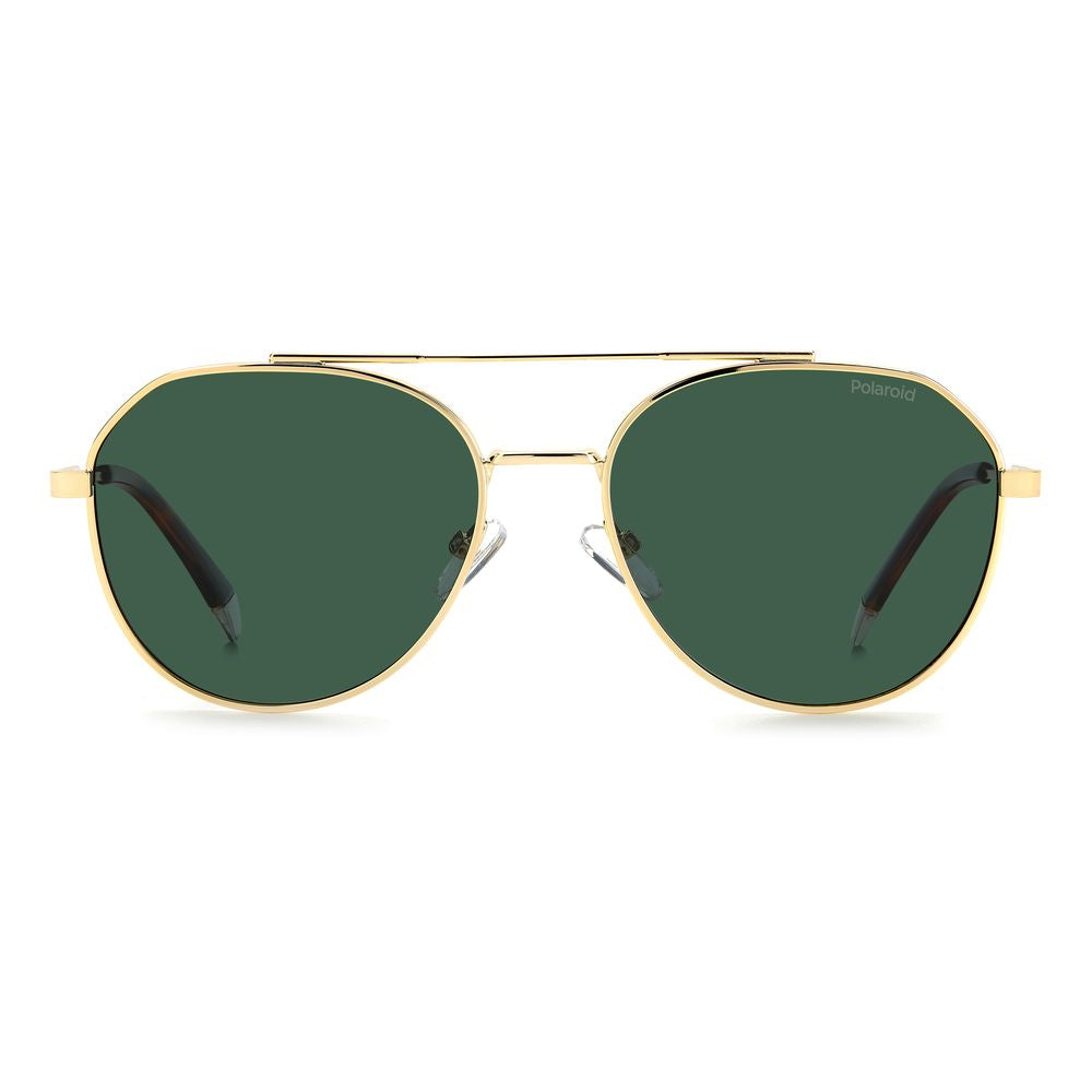 Polaroid Men's Sunglasses – Gold Stainless Steel with Polarized Green Lenses, 56mm