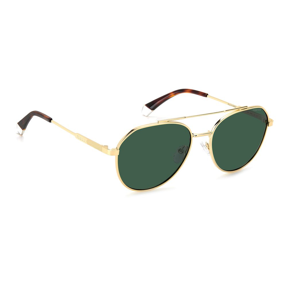 Polaroid Men's Sunglasses – Gold Stainless Steel with Polarized Green Lenses, 56mm