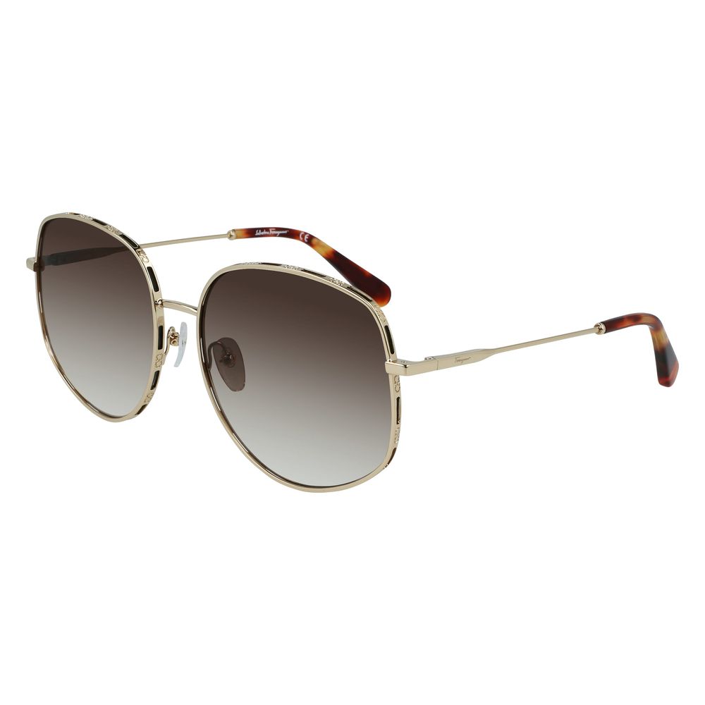 Salvatore Ferragamo Women's Gold Metal Sunglasses – Chic Pink Gradient Lenses, 61mm