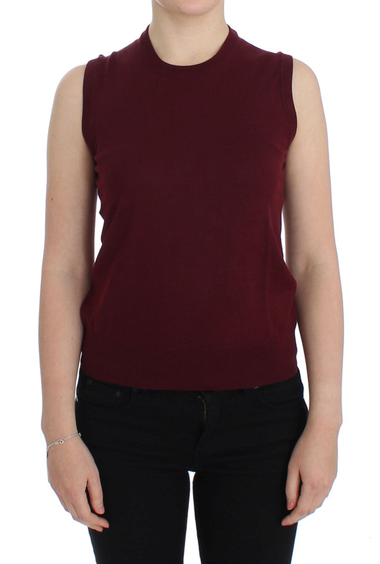 - Elegant Red Wool Sleeveless Pullover Vest