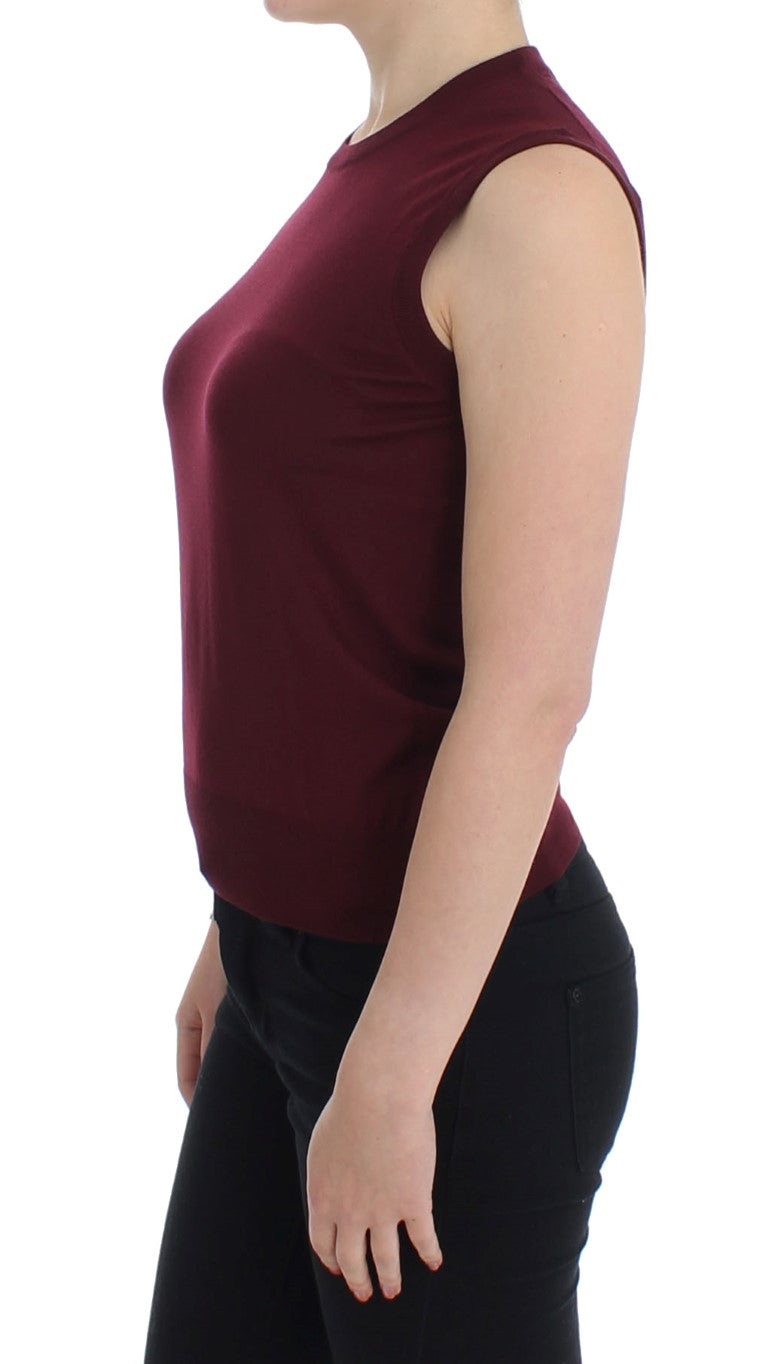 - Elegant Red Wool Sleeveless Pullover Vest