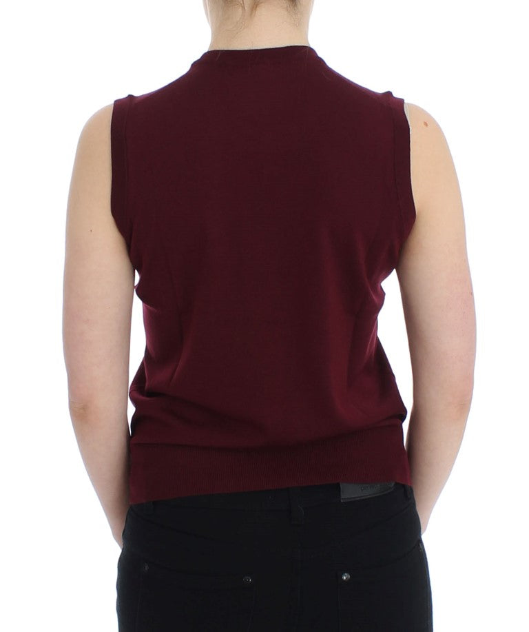 - Elegant Red Wool Sleeveless Pullover Vest