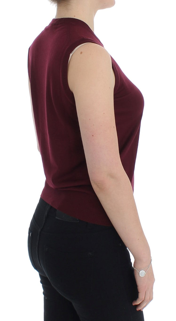 - Elegant Red Wool Sleeveless Pullover Vest