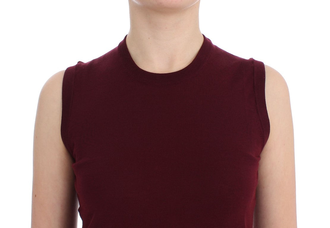 - Elegant Red Wool Sleeveless Pullover Vest