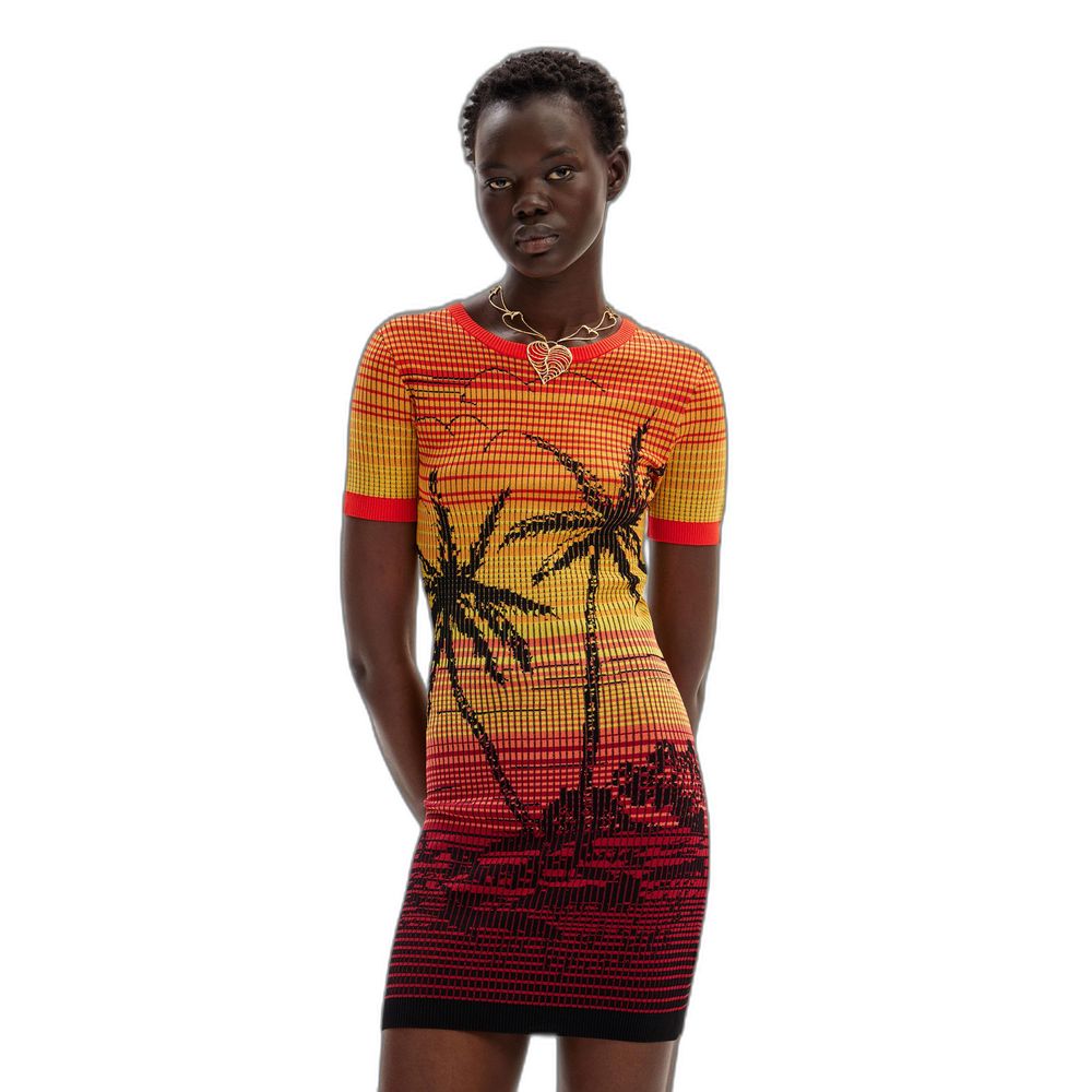 Desigual Red Viscose Midi Dress