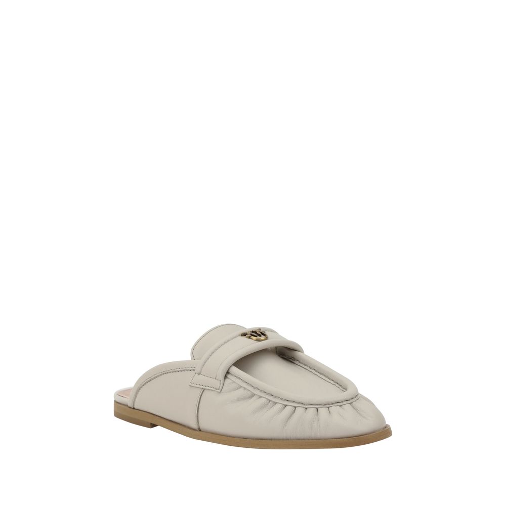 Naty Leather Mules with Love Birds Plaque by PINKO