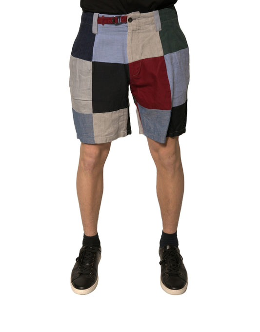 Dolce & Gabbana Multicolour Patchwork Linen Men's Chino Shorts
