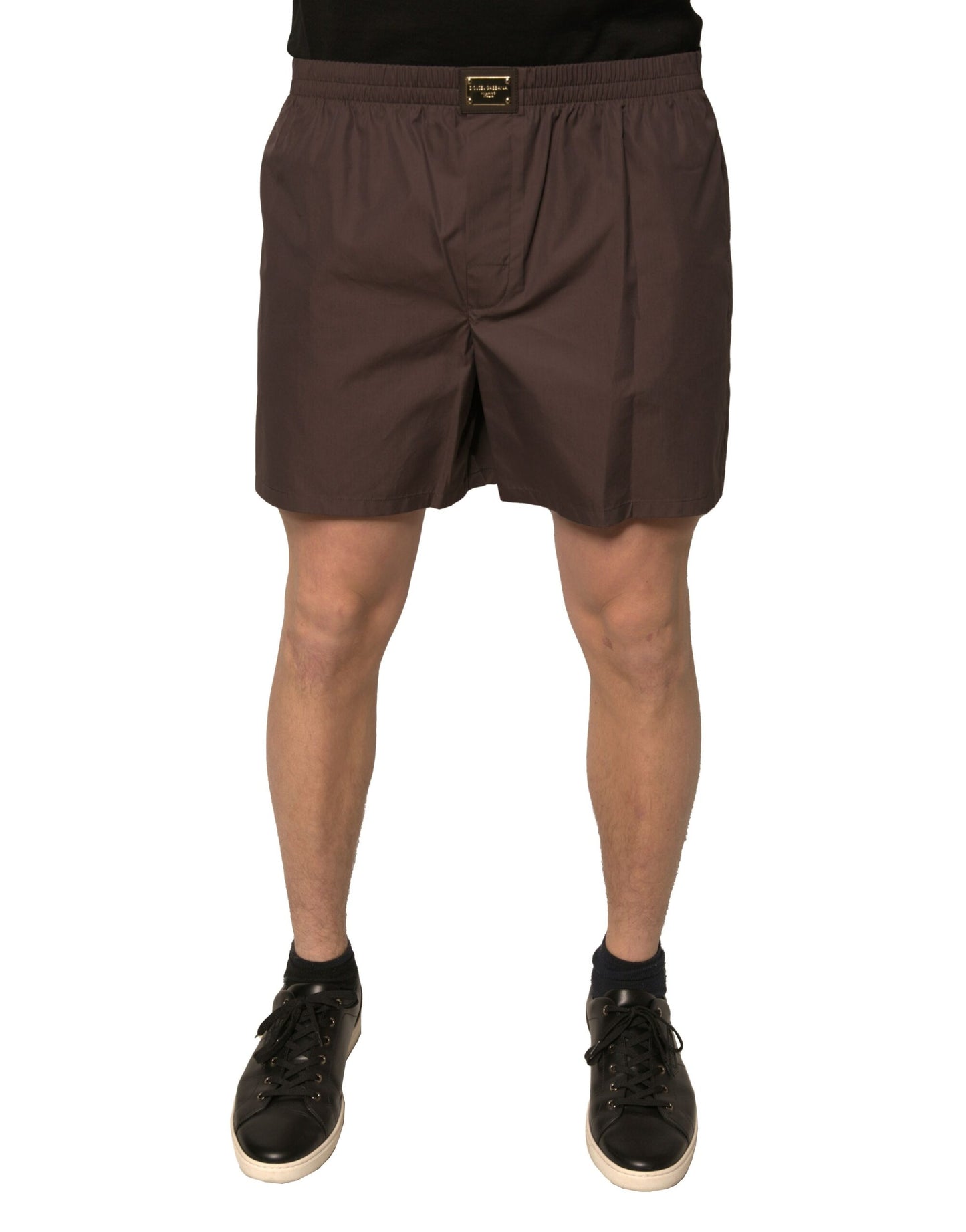 Dolce & Gabbana Brown Cotton Blend Mid Waist Shorts for Men