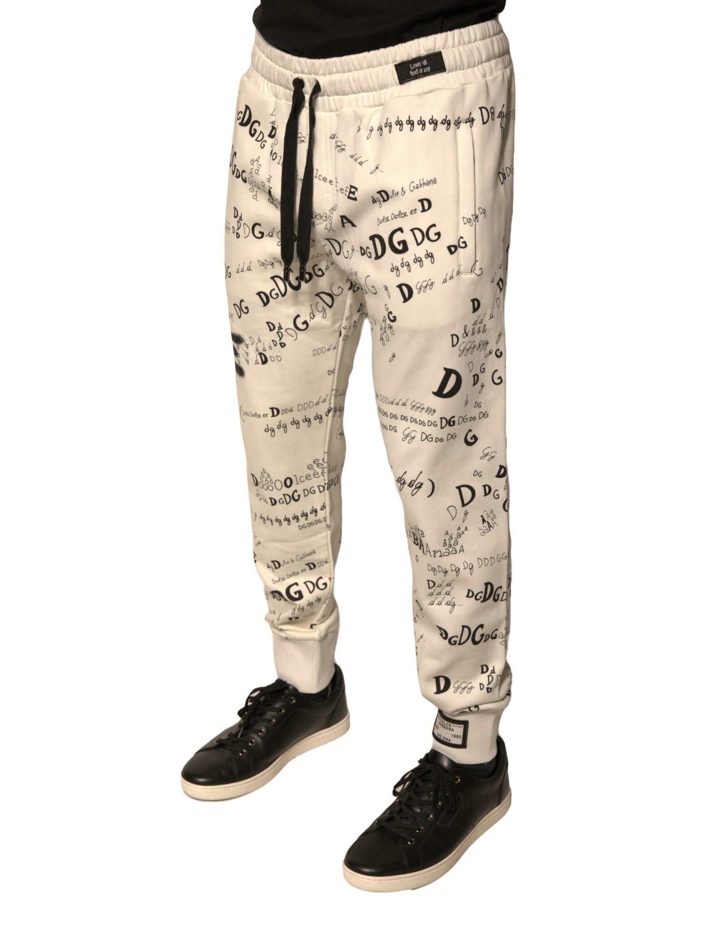 Dolce & Gabbana White Printed Cotton Jogger Sweatpants