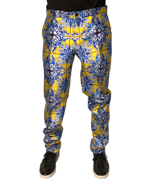 Dolce & Gabbana Multicolour Majolica Silk Skinny Pants