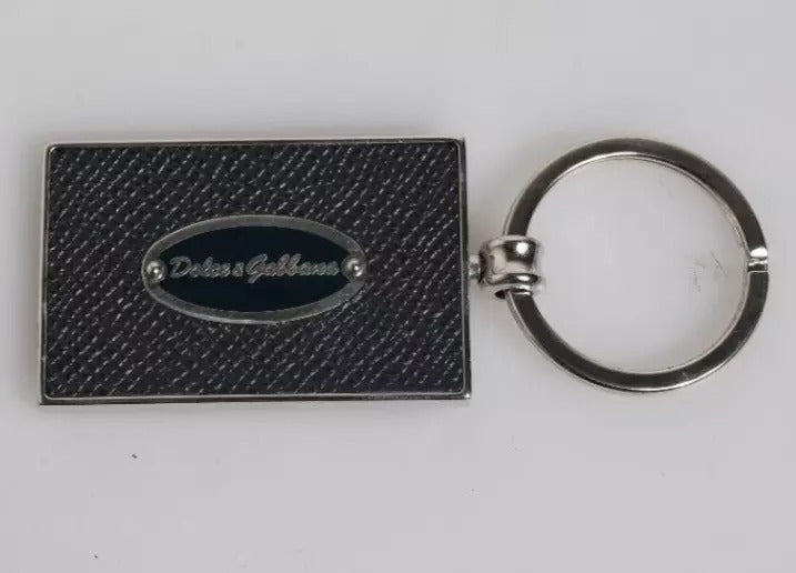 Dolce & Gabbana Black Leather Logo Metal Ring Keychain