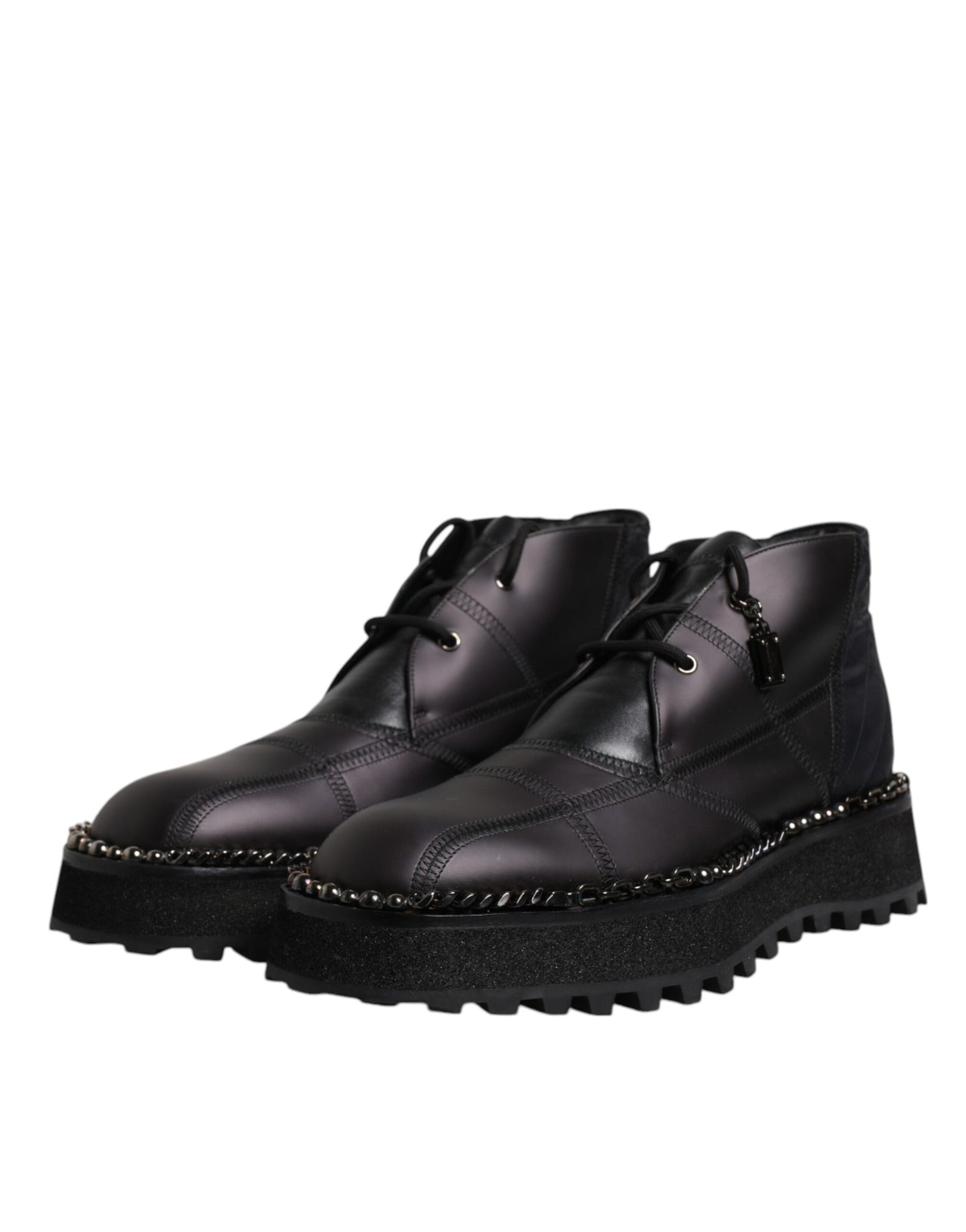 Dolce & Gabbana Black Leather Lace Up Ankle Boots