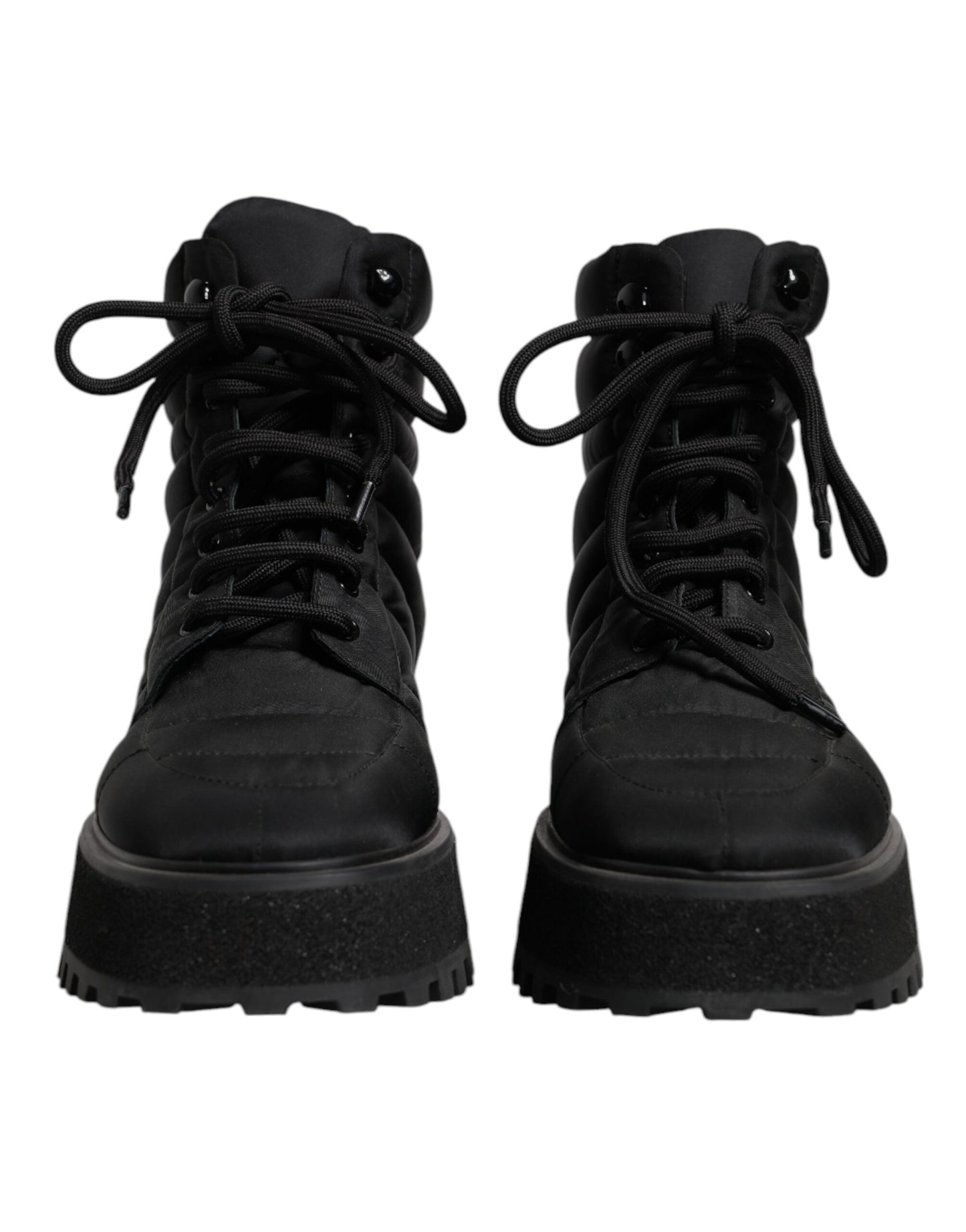 Dolce & Gabbana Black Padded Mid Calf Lace Up Boots