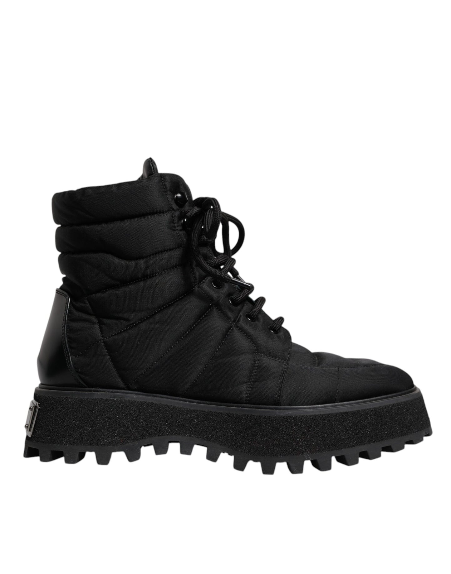 Dolce & Gabbana Black Padded Mid Calf Lace Up Boots