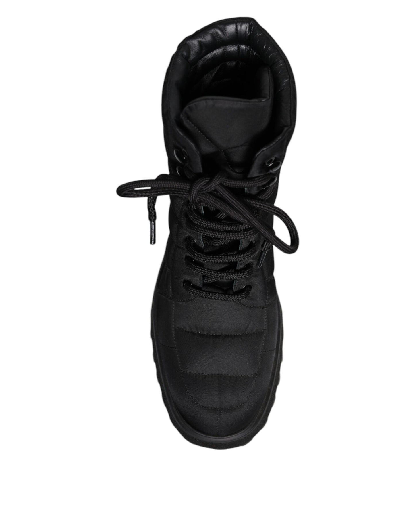Dolce & Gabbana Black Padded Mid Calf Lace Up Boots