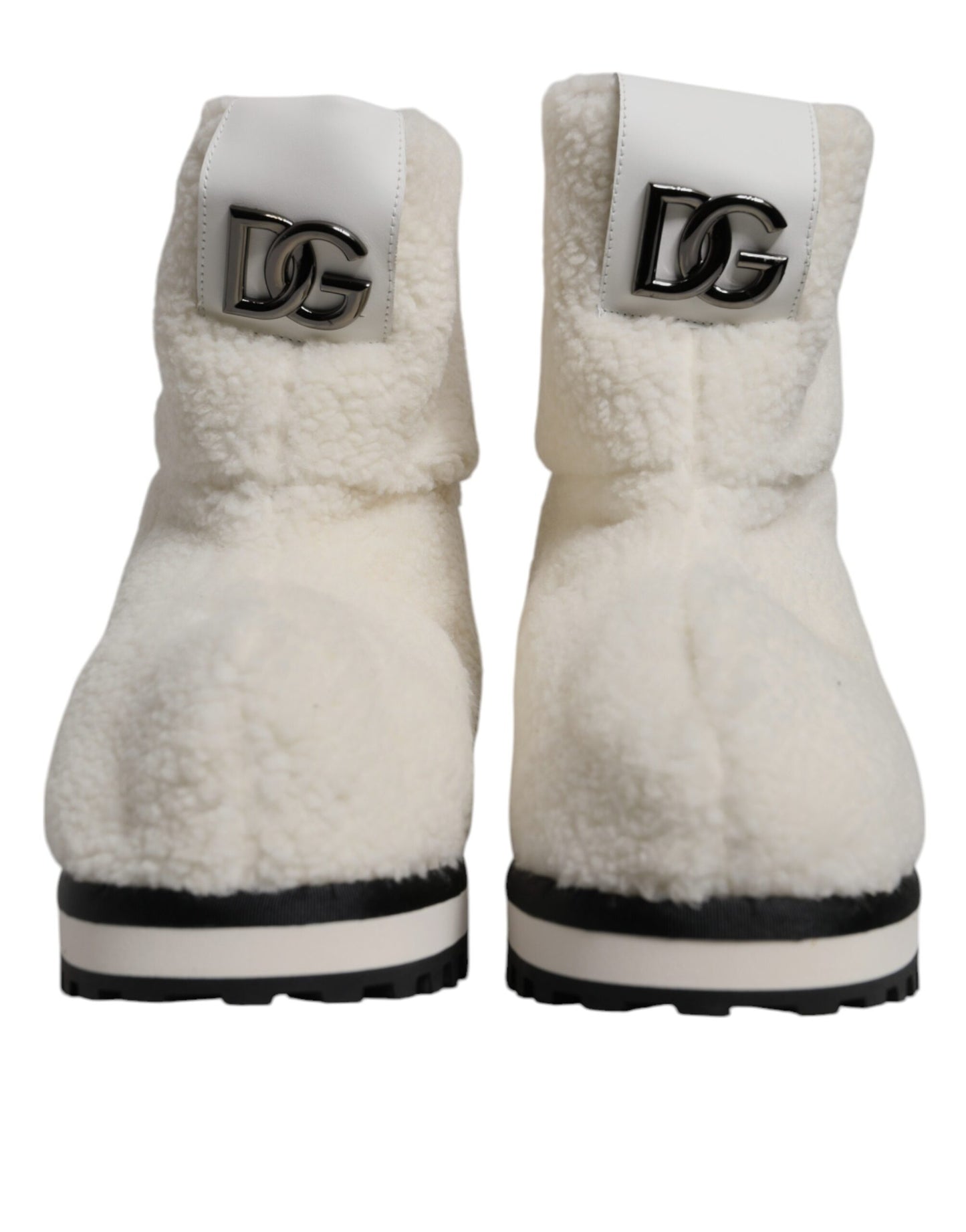 Dolce & Gabbana White Plush Logo Padded Mid Calf Boots