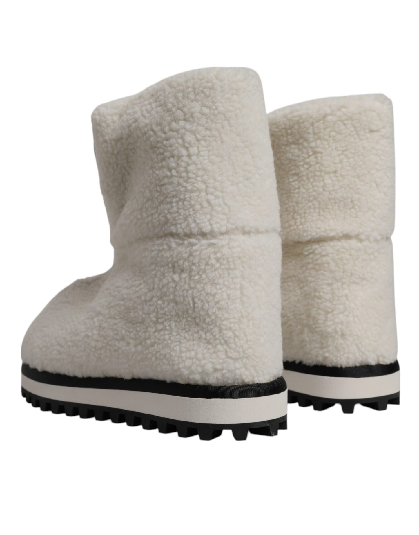 Dolce & Gabbana White Plush Logo Padded Mid Calf Boots