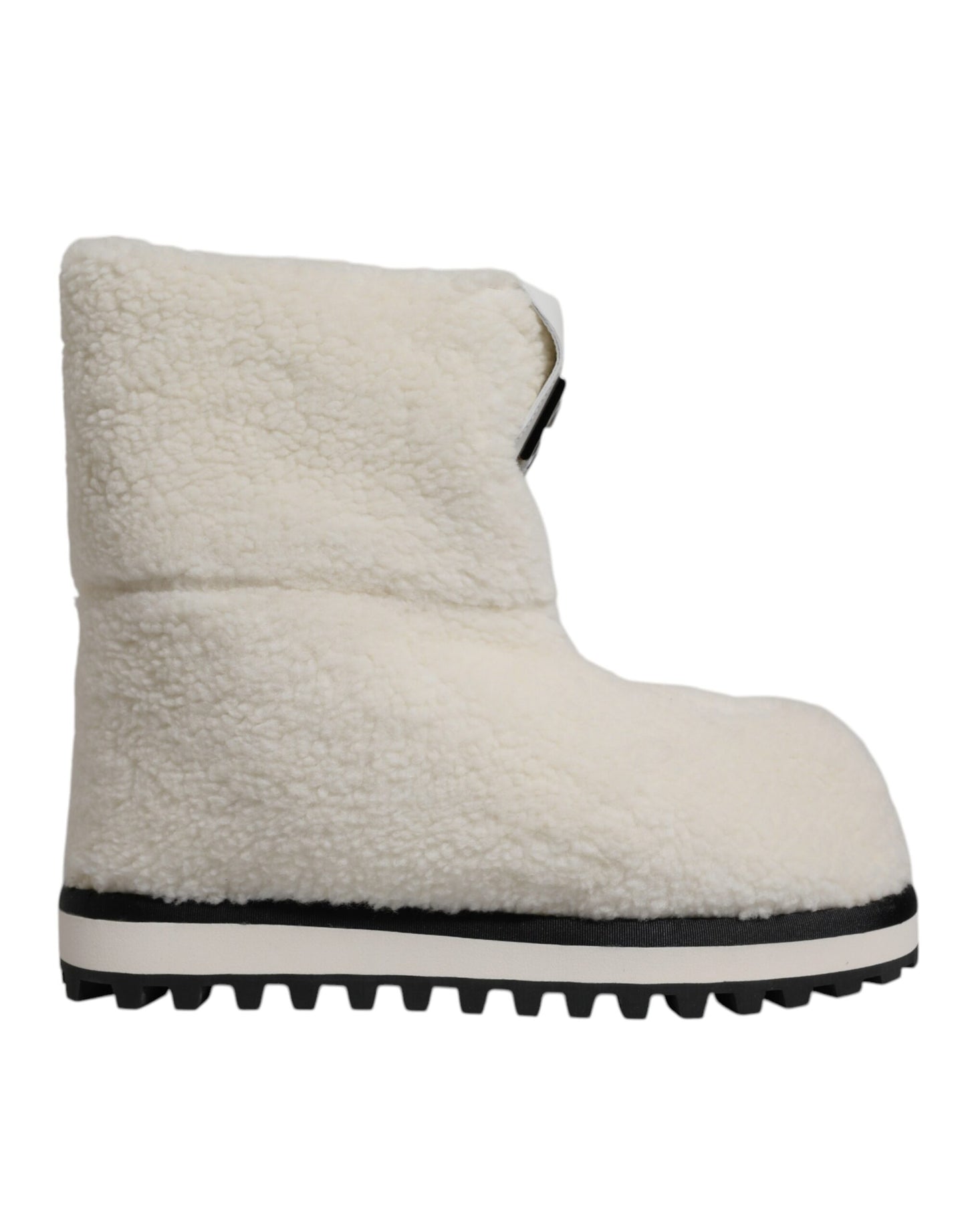 Dolce & Gabbana White Plush Logo Padded Mid Calf Boots