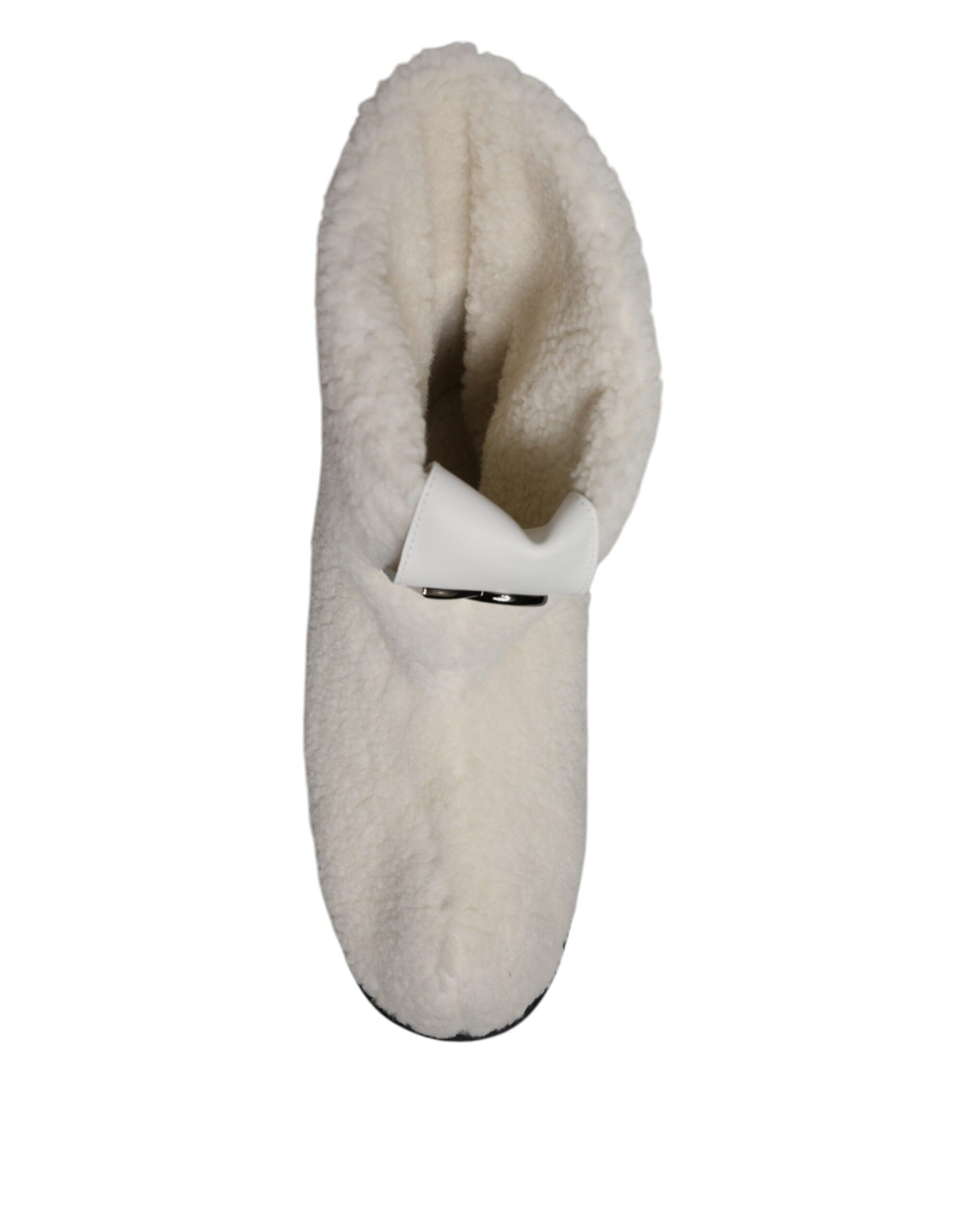Dolce & Gabbana White Plush Logo Padded Mid Calf Boots