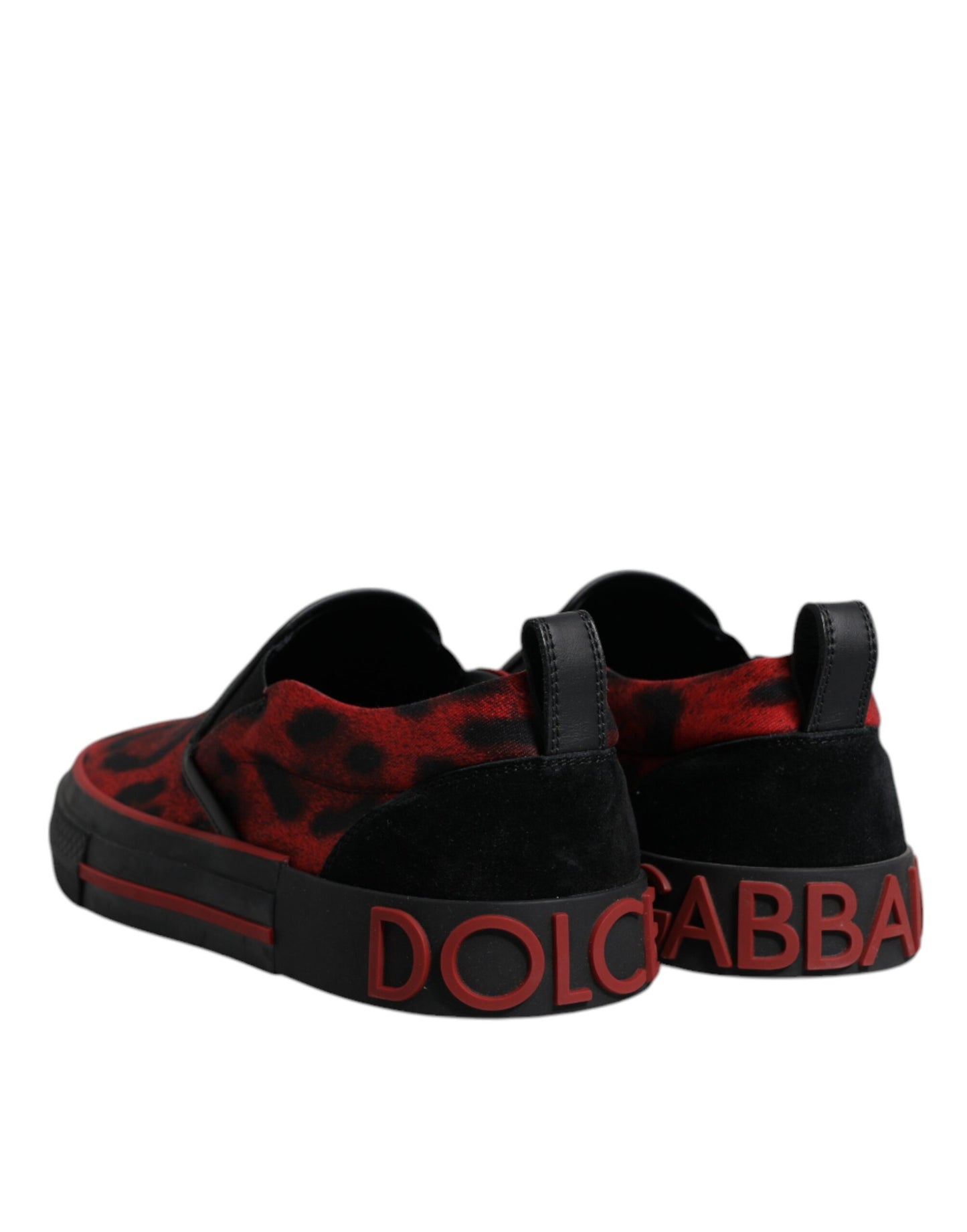 Dolce & Gabbana Red Black Leopard Cotton Low Top Sneakers