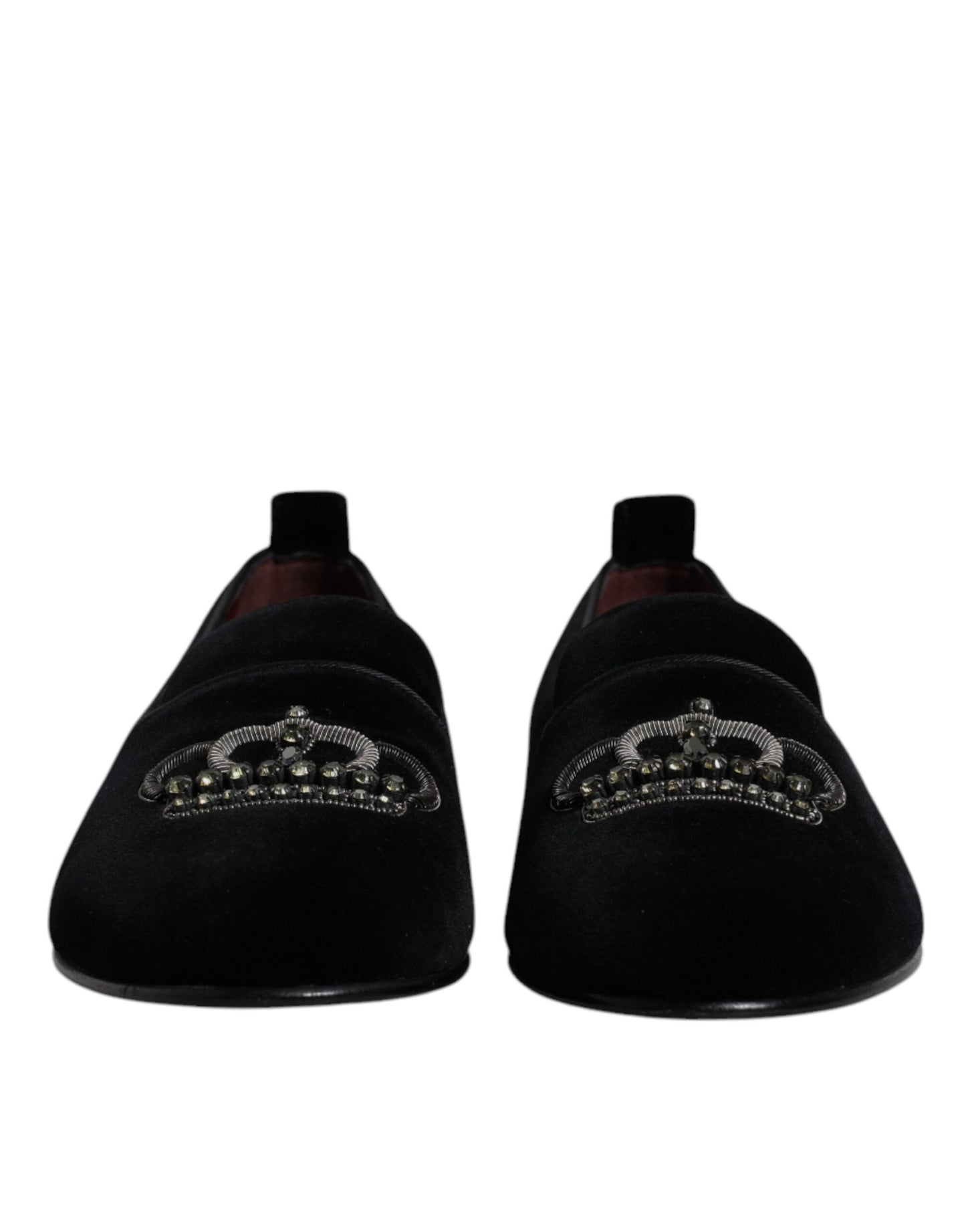 Dolce & Gabbana Black Velvet Crystal Crown Loafers
