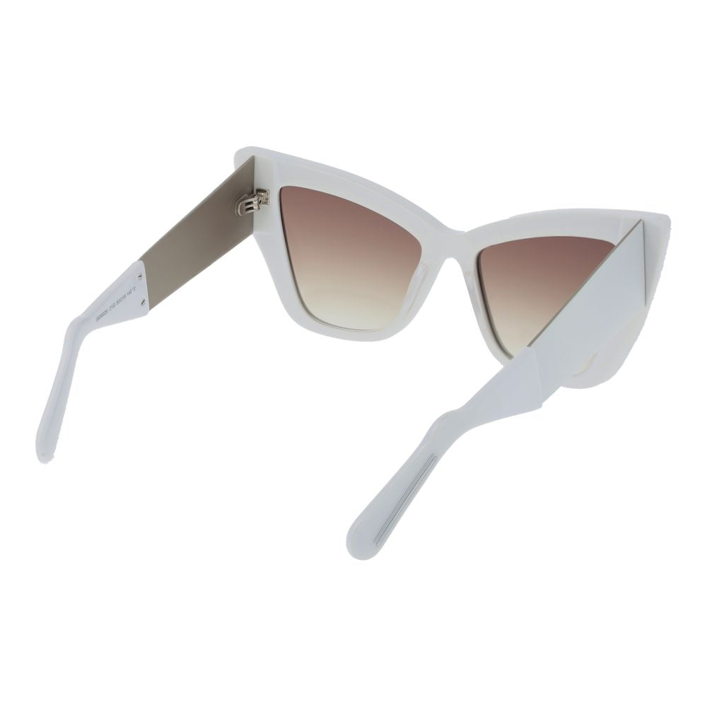 GCDS Women’s Sunglasses – White Cat Eye Frame with Brown Mirrored Lenses, 53mm