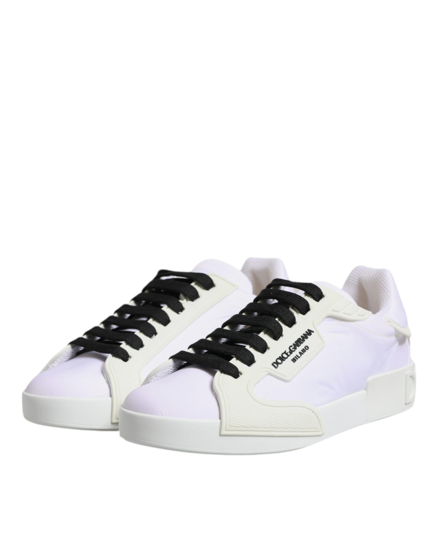 Dolce & Gabbana White Nylon Leather Low Top Sneakers