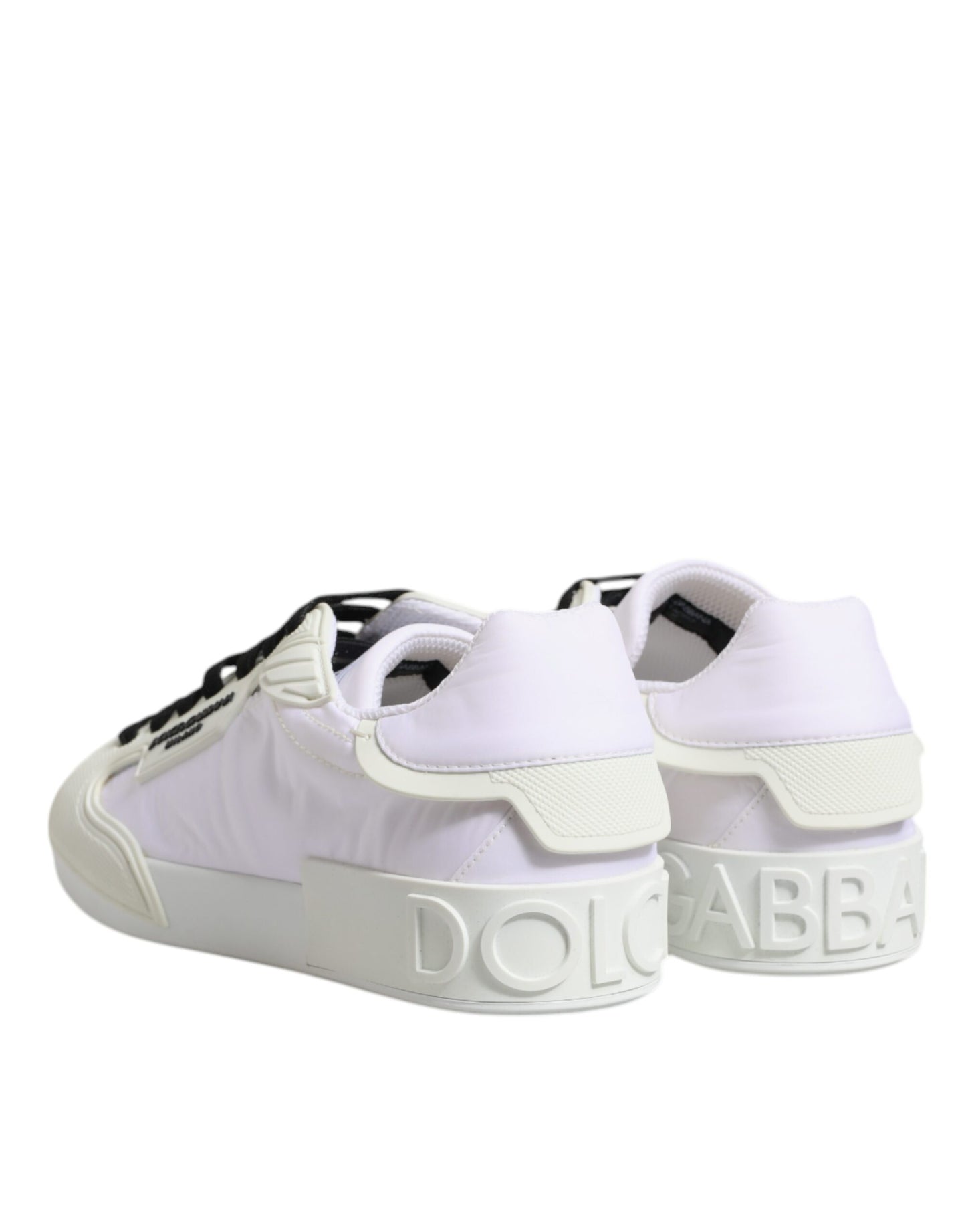 Dolce & Gabbana White Nylon Leather Low Top Sneakers