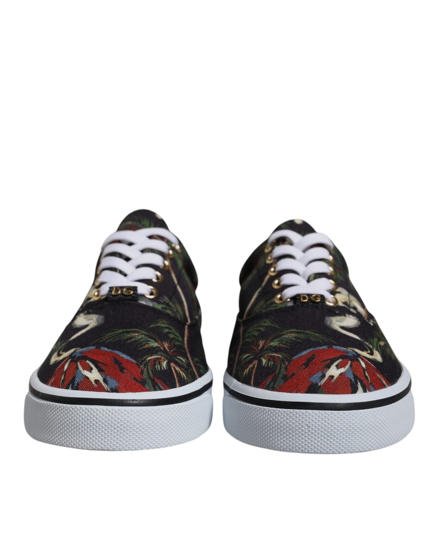 Dolce & Gabbana Black Tropical Print Low Top Sneakers