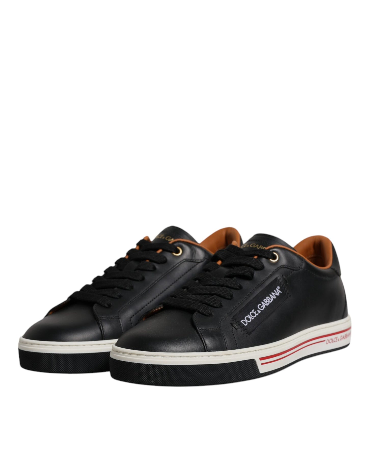 Dolce & Gabbana Black Leather Low Top Men Sneakers