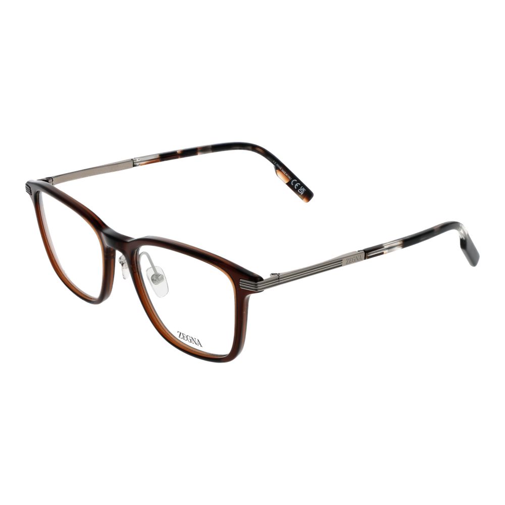 Ermenegildo Zegna Brown Men’s Optical Glasses – Square Frame, 53mm