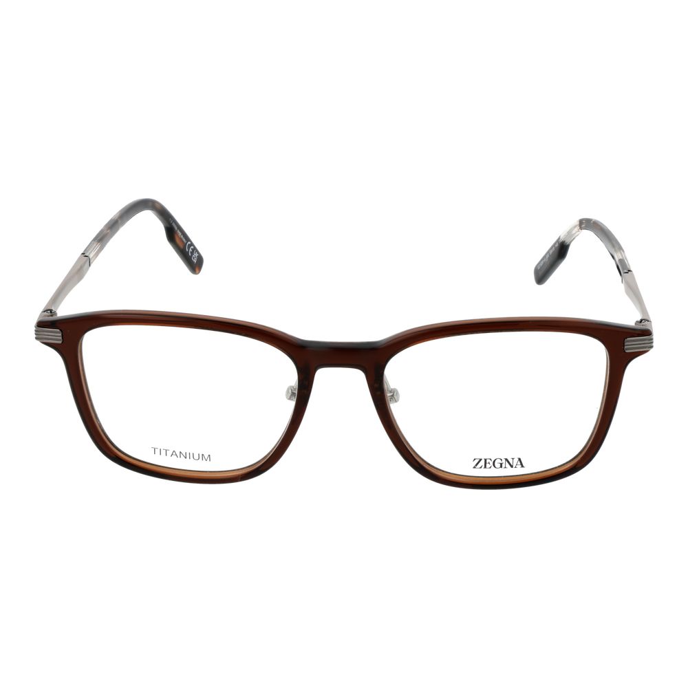 Ermenegildo Zegna Brown Men’s Optical Glasses – Square Frame, 53mm