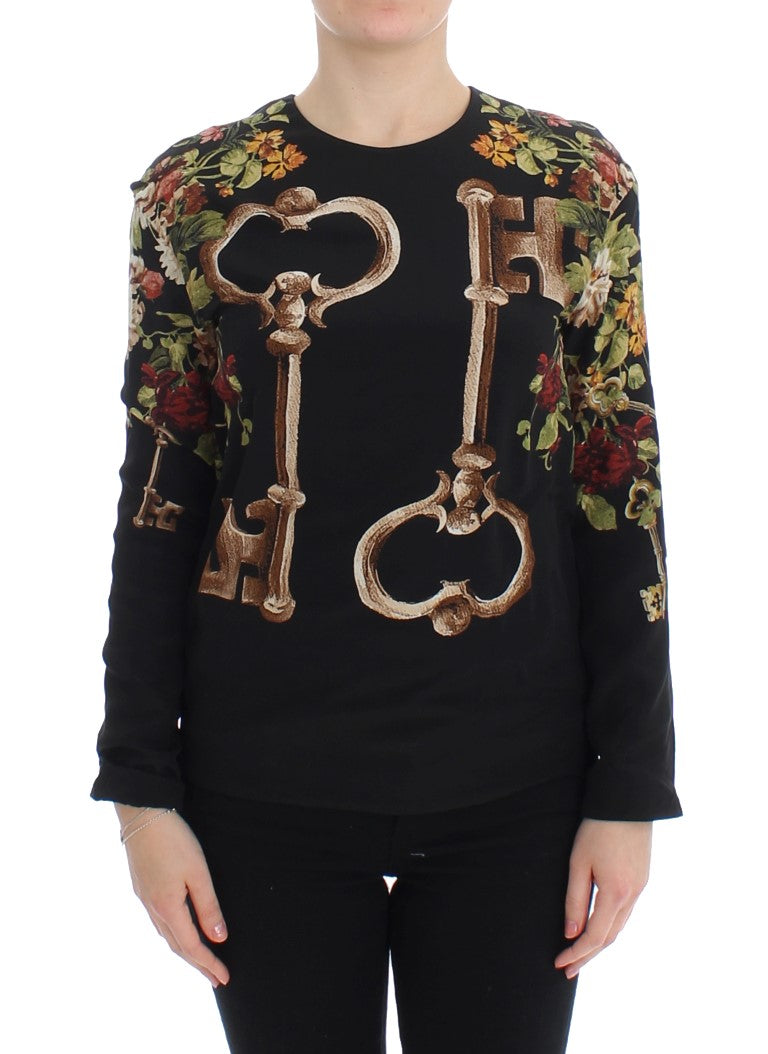 - Elegant Medieval Print Silk Blouse