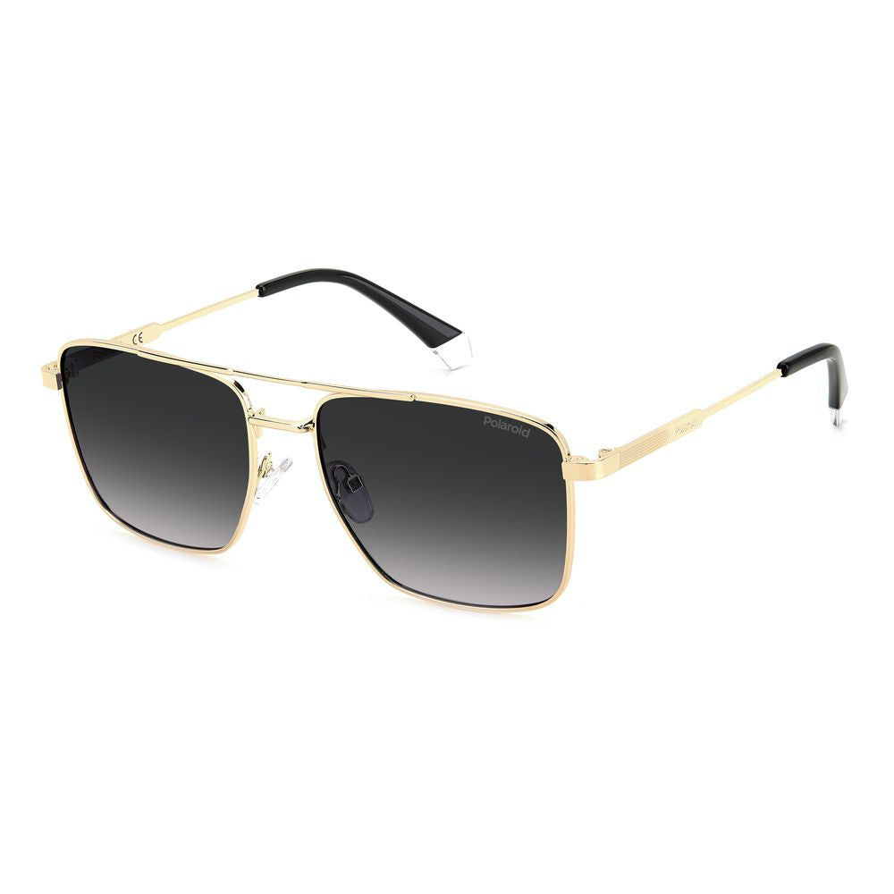 Polaroid Men's Gold Metal Sunglasses – Square Frame with Polarized Gray Lenses, 57mm