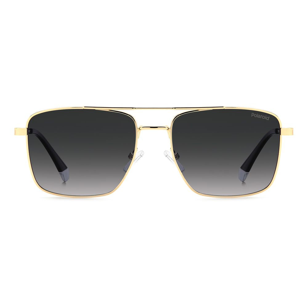 Polaroid Men's Gold Metal Sunglasses – Square Frame with Polarized Gray Lenses, 57mm