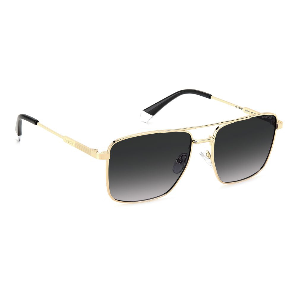Polaroid Men's Gold Metal Sunglasses – Square Frame with Polarized Gray Lenses, 57mm