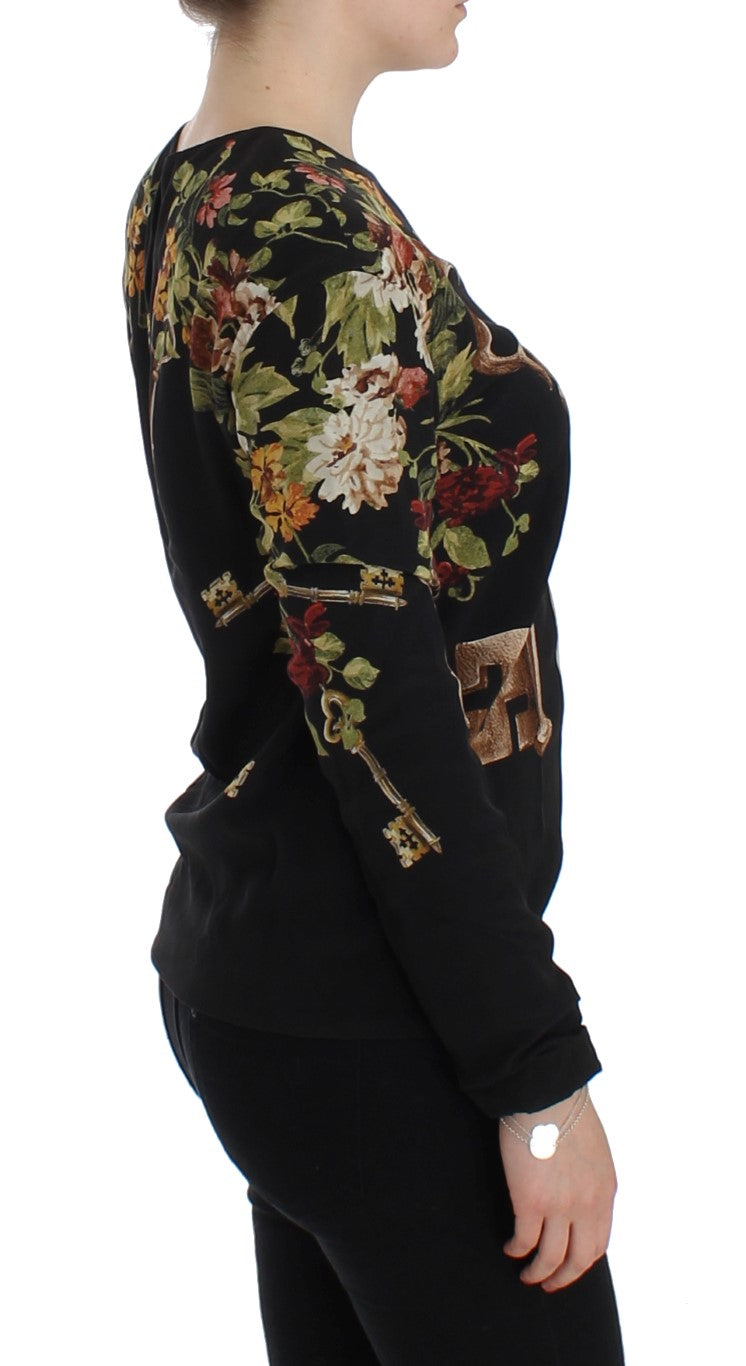 - Elegant Medieval Print Silk Blouse