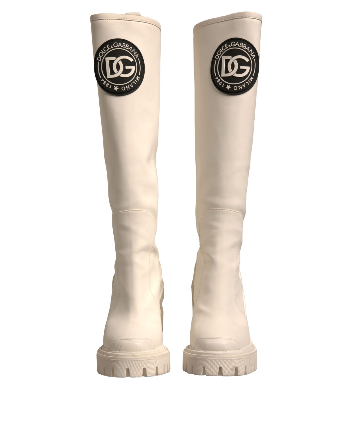 Dolce & Gabbana White DG Logo Hi Trekking Plateau Biker Boots