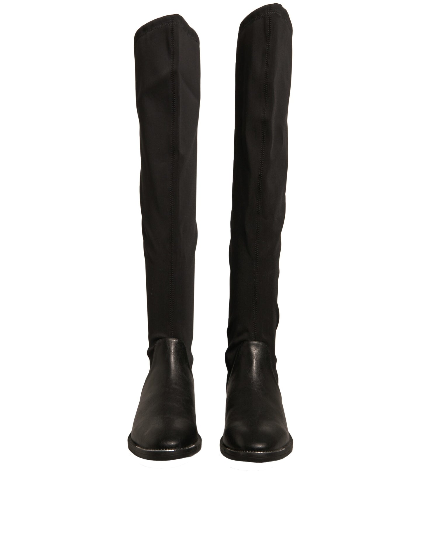 MY TWIN Black Leather Suede Flats High Boots Shoes - Elegant Style and Comfort